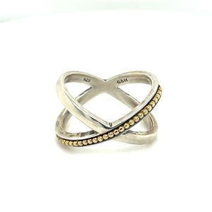 Sterling silver/brass cross cross ring - size 8